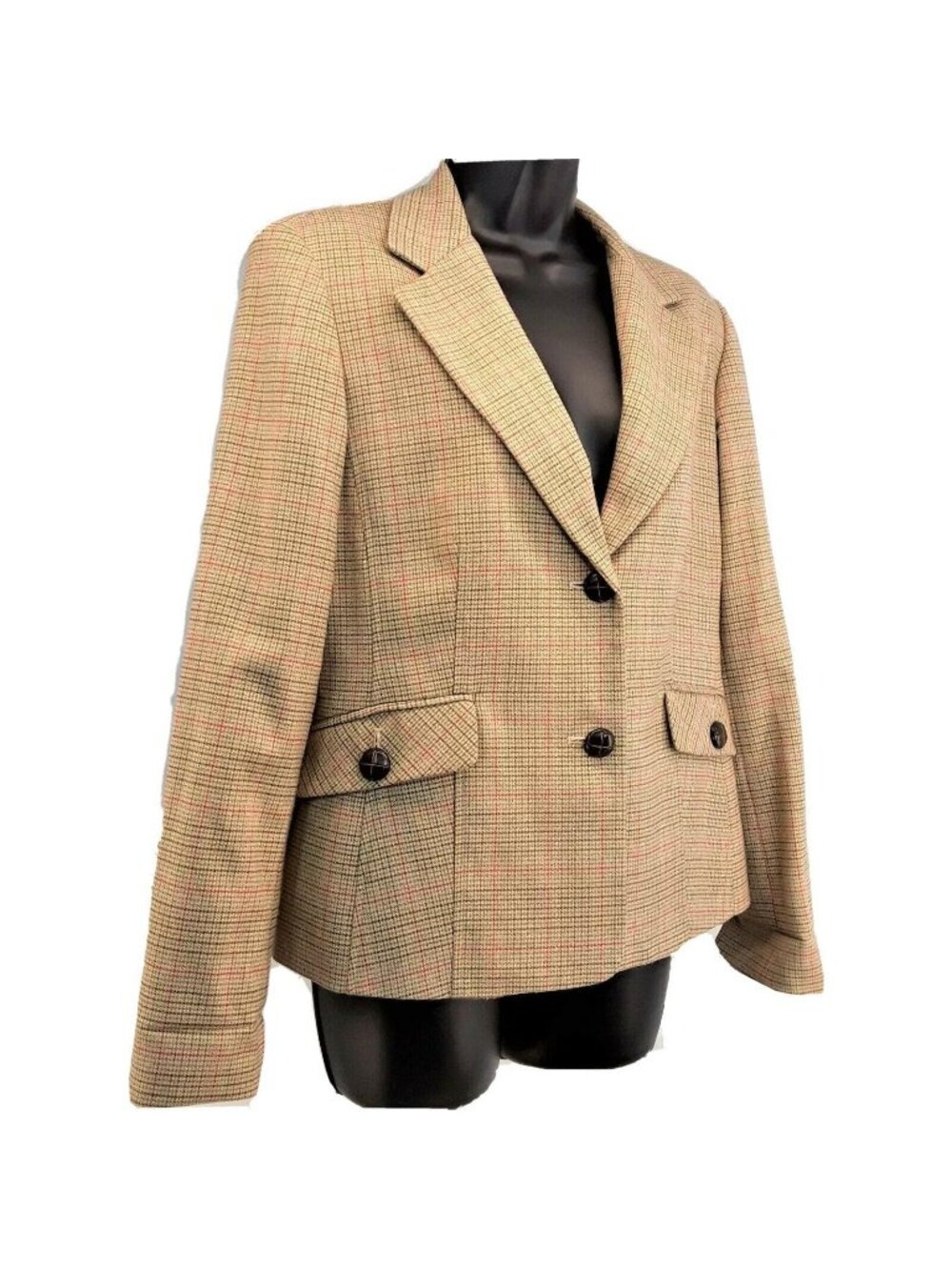 Vintage Josephine Tan Plaid Blazer Misses Size 6 Button Front Lined Jacket